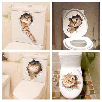 3D Vivid Cat Bathroom Toilet Sticker Home sheswish 